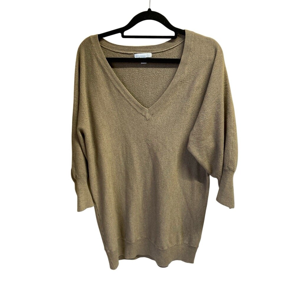 New York & Company Sweater L Women Long Sleeve V-Neck Tan